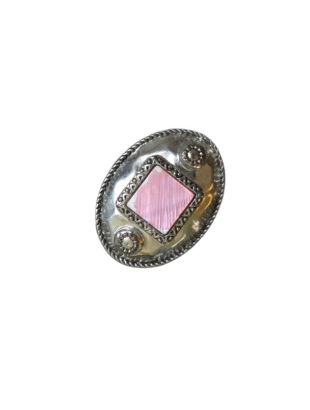 Vintage Size 9 Silver Toned Pink Center Oval Stretch Ring